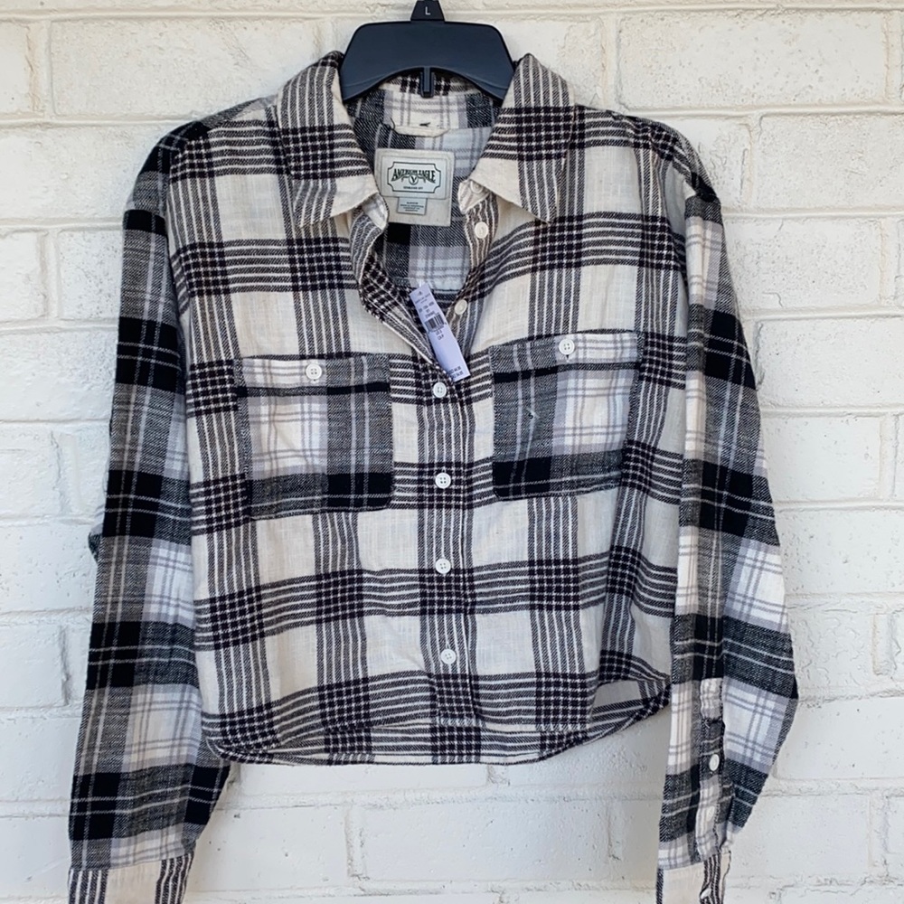 NWT American Eagle Cozy Cropped Flannel Shirt S